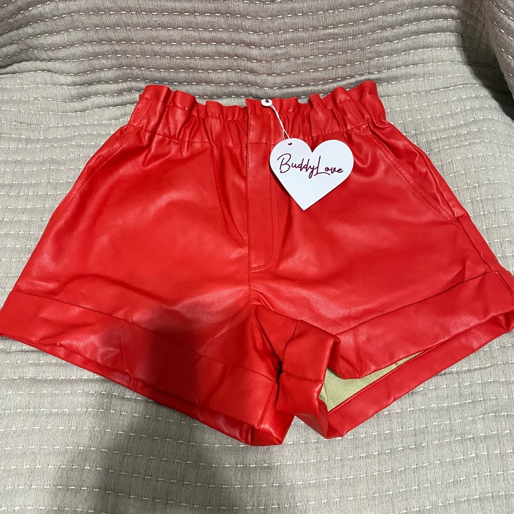 Red leather shorts